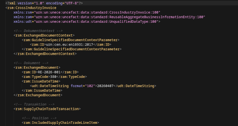 Excerpt from an XRechnung example